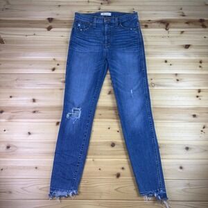 Madewell Jeans Womens 29 Distressed Skinny High Rise Raw Hem Denim Blue Jeans